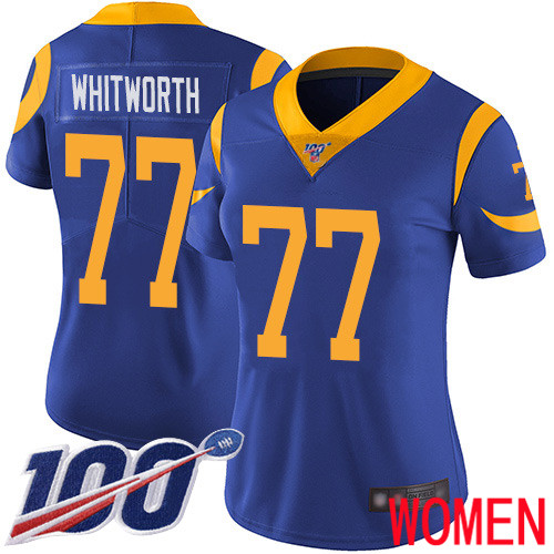 Los Angeles Rams Limited Royal Blue Women Andrew Whitworth Alternate Jersey NFL Football #77 100th Season Vapor Untouchable->los angeles rams->NFL Jersey